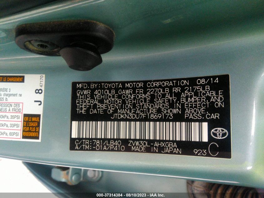 2015 TOYOTA PRIUS - JTDKN3DU7F1869173