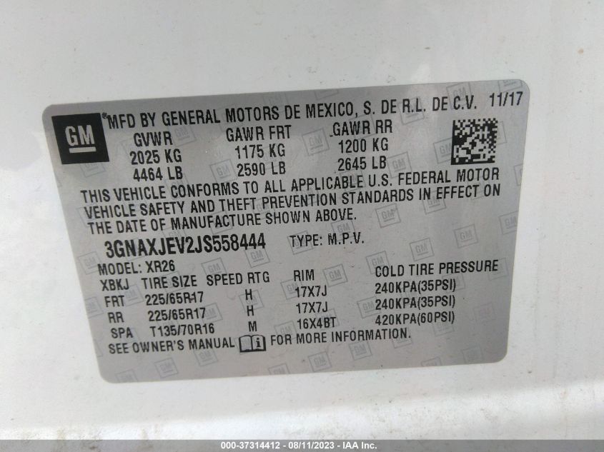 2018 CHEVROLET EQUINOX LT - 3GNAXJEV2JS558444