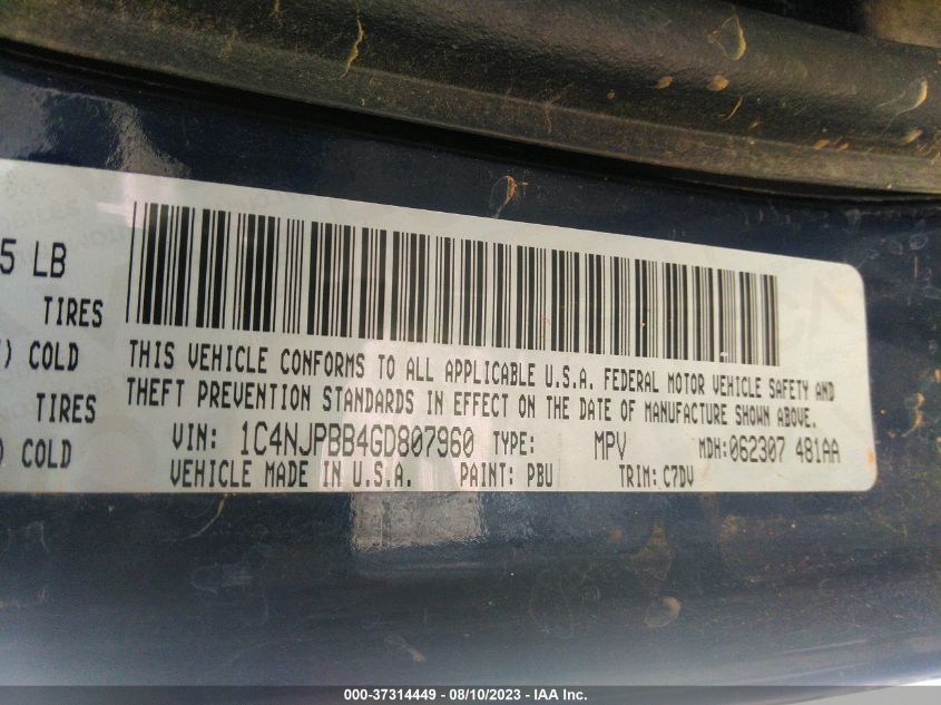 2016 JEEP PATRIOT SPORT - 1C4NJPBB4GD807960