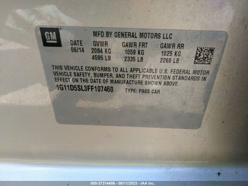 2015 CHEVROLET MALIBU LT - 1G11D5SL3FF107460