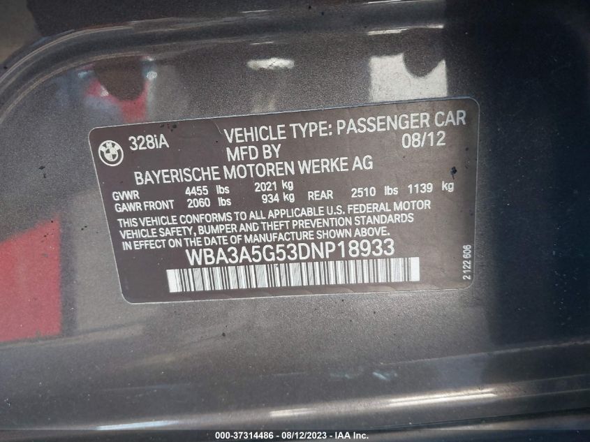 2013 BMW 328I WBA3A5G53DNP18933