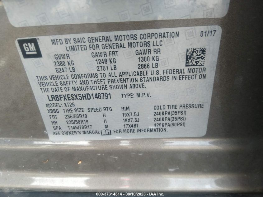 2017 BUICK ENVISION PREMIUM I - LRBFXESX5HD148791