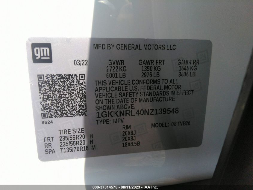 2022 GMC ACADIA SLE - 1GKKNRL40NZ139548