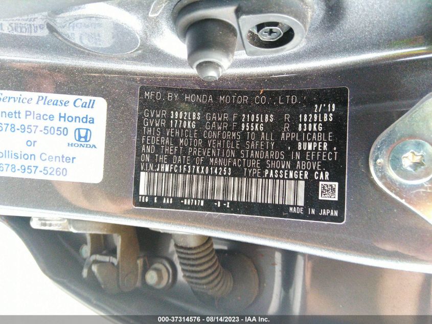2019 HONDA CIVIC SEDAN EX - JHMFC1F37KX014253