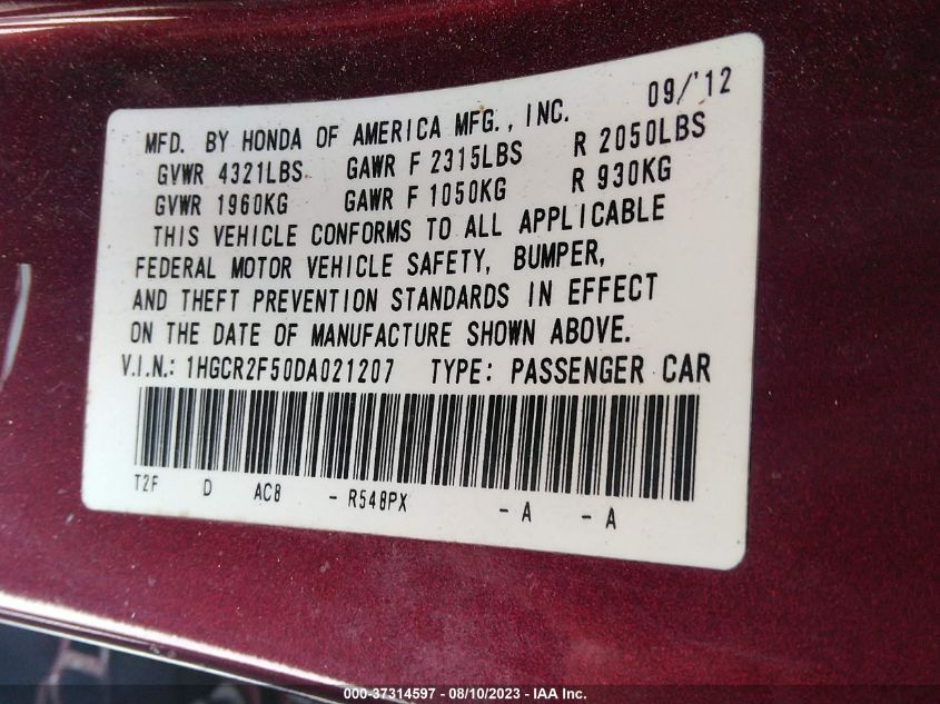 2013 HONDA ACCORD SPORT - 1HGCR2F50DA021207