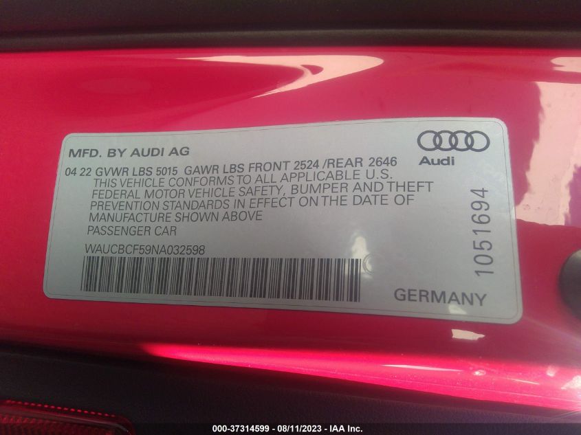 WAUCBCF59NA032598 Audi A5 Sportback PREMIUM PLUS 9