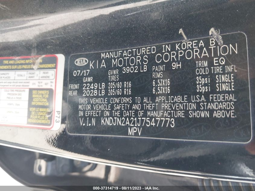 2018 KIA SOUL BASE - KNDJN2A21J7547773