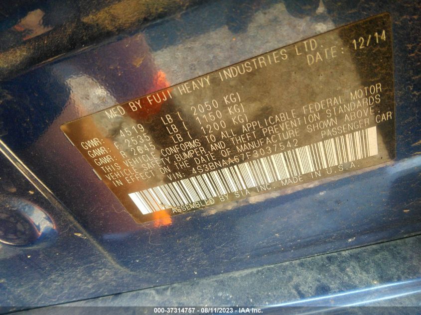 2015 SUBARU LEGACY 2.5I - 4S3BNAA67F3037542