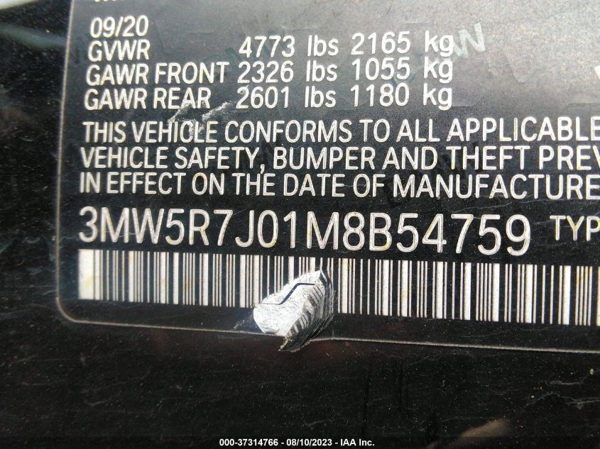 2021 BMW 330I XDRIVE 3MW5R7J01M8B54759