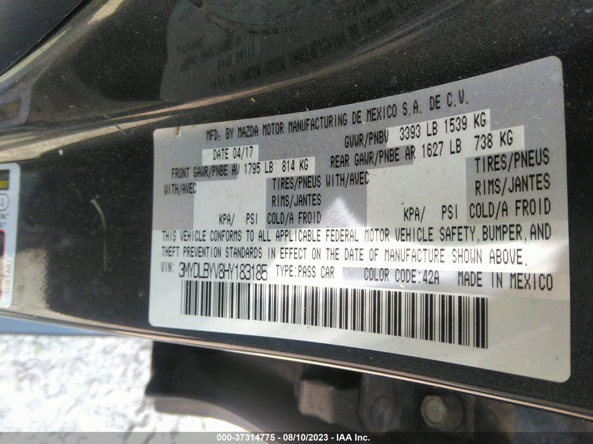 VIN 3MYDLBYV8HY183185 2017 TOYOTA YARIS IA