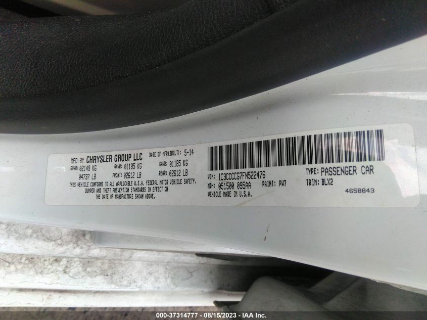 2015 CHRYSLER 200 C - 1C3CCCCG7FN522476