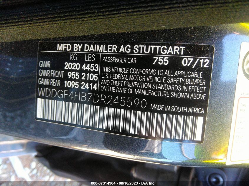 2013 MERCEDES-BENZ C-CLASS C 250 - WDDGF4HB7DR245590