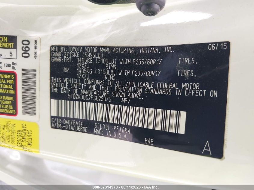 2015 TOYOTA SIENNA L - 5TDZK3DC2FS625075