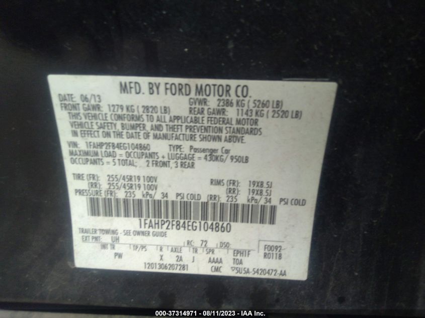 2014 FORD TAURUS LIMITED - 1FAHP2F84EG104860