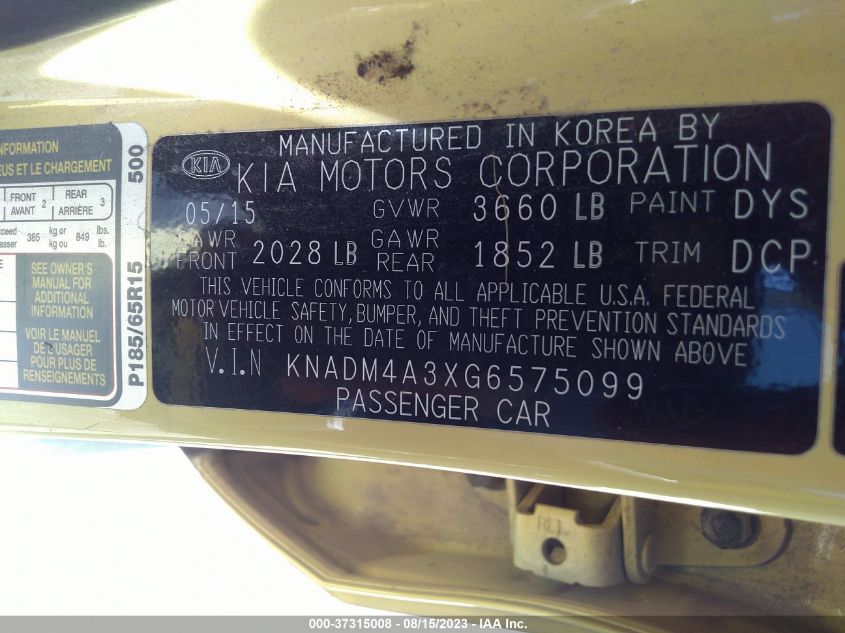 2016 KIA RIO LX - KNADM4A3XG6575099