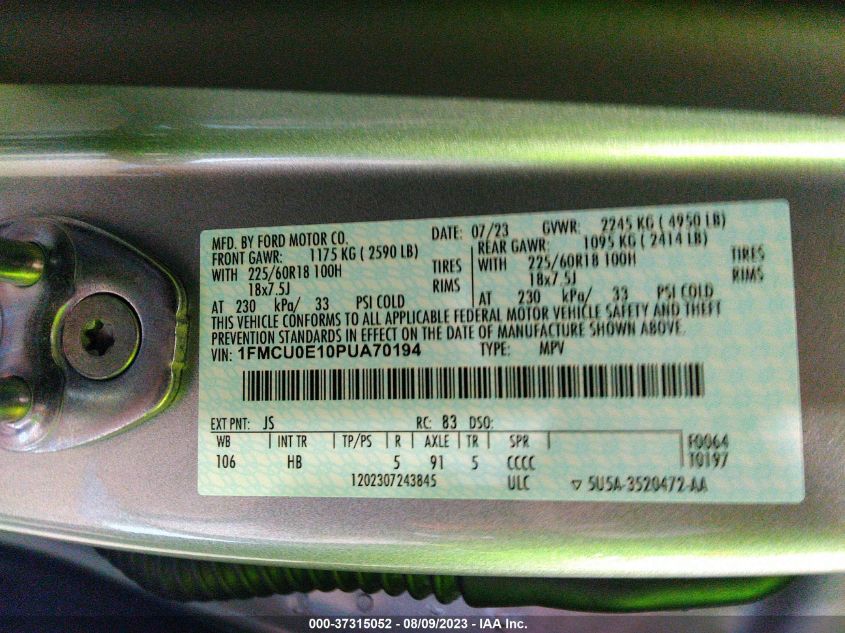 2023 FORD ESCAPE PHEV - 1FMCU0E10PUA70194