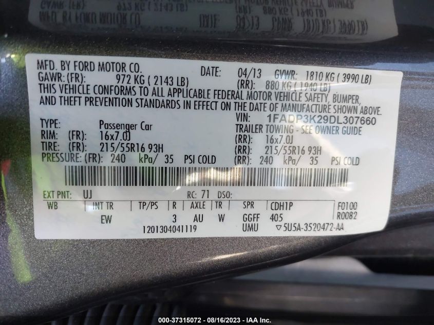 2013 FORD FOCUS SE - 1FADP3K29DL307660