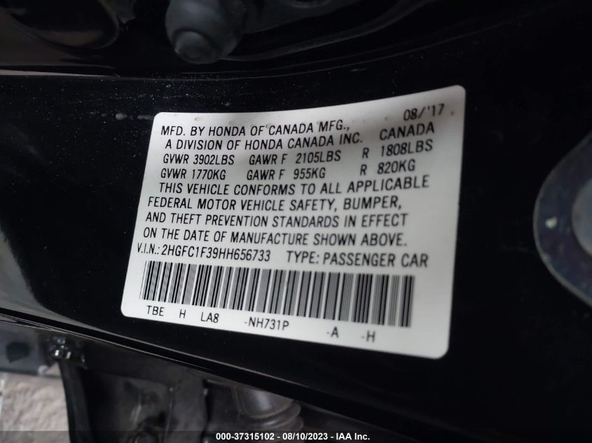 2017 HONDA CIVIC SEDAN EX-T - 2HGFC1F39HH656733