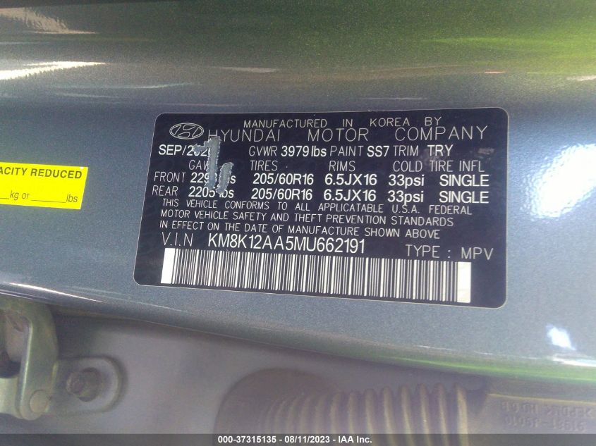 2021 HYUNDAI KONA SE - KM8K12AA5MU662191
