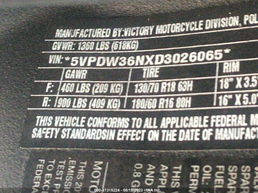 2013 VICTORY MOTORCYCLES CROSS COUNTRY - 5VPDW36NXD3026065