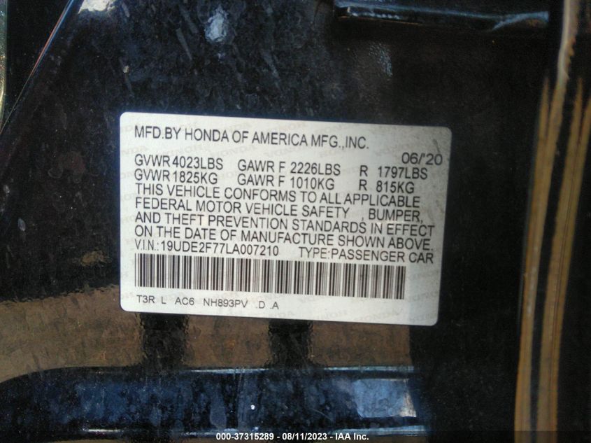 2020 ACURA ILX PREMIUM/TECHNOLOGY - 19UDE2F77LA007210