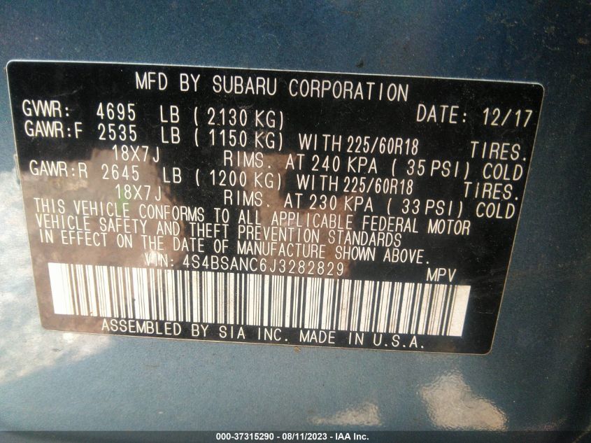 2018 SUBARU OUTBACK LIMITED - 4S4BSANC6J3282829