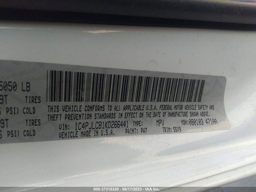 VIN 1C4PJLCB1KD266441 2019 JEEP CHEROKEE LATITUDE