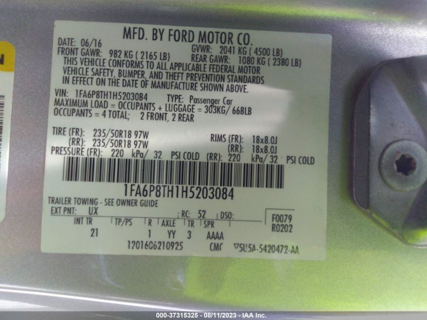 2017 FORD MUSTANG ECOBOOST - 1FA6P8TH1H5203084