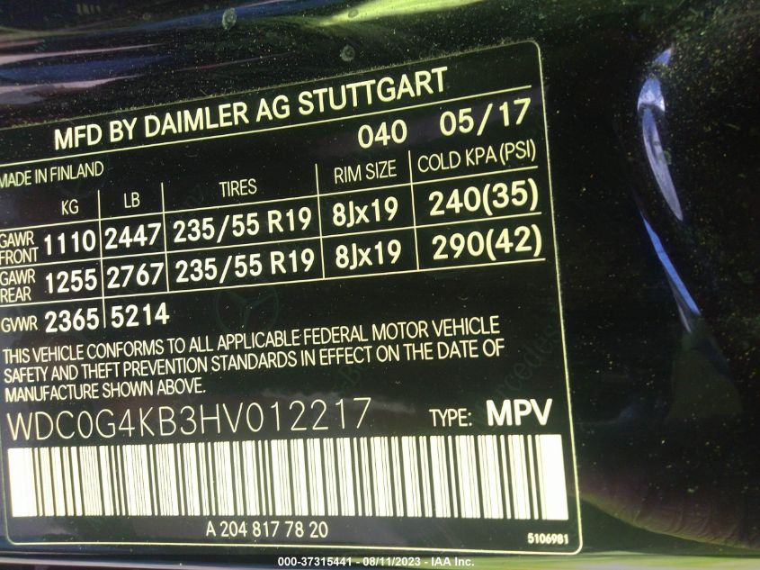 2017 MERCEDES-BENZ GLC 300 4MATIC - WDC0G4KB3HV012217