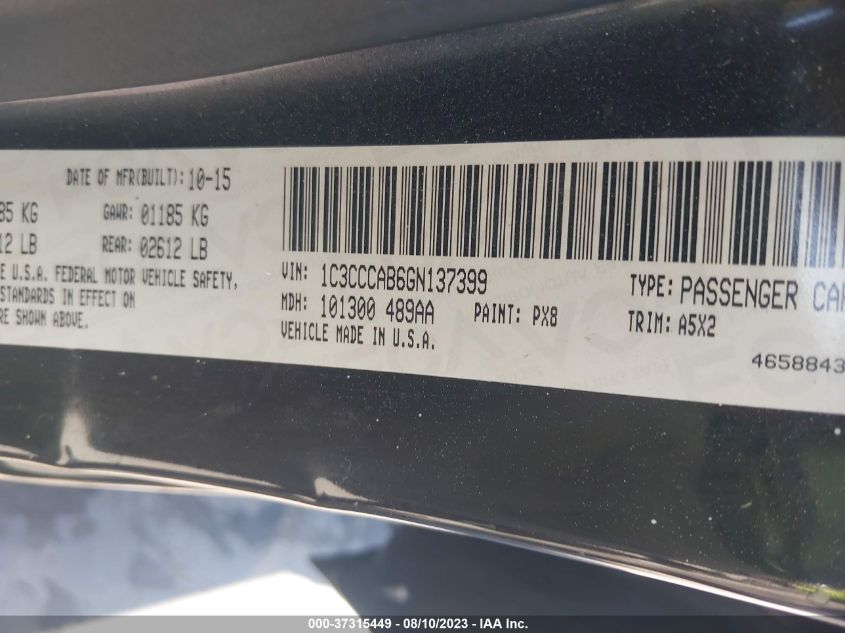 2016 CHRYSLER 200 LIMITED - 1C3CCCAB6GN137399