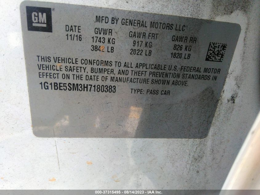 2017 CHEVROLET CRUZE LT - 1G1BE5SM3H7180383