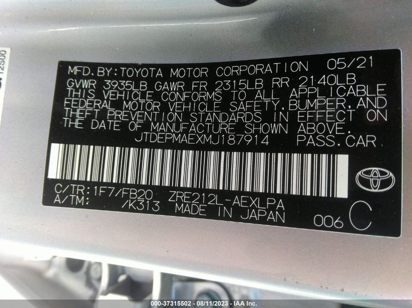 2021 TOYOTA COROLLA LE - JTDEPMAEXMJ187914