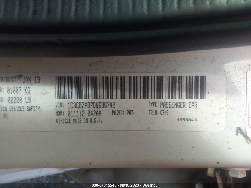2013 DODGE AVENGER SE - 1C3CDZAB7DN636742