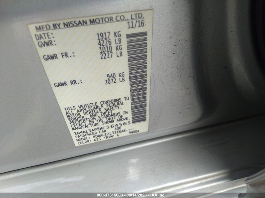 2017 NISSAN ALTIMA 2.5/S/SV/SL/SR - 1N4AL3AP9HC164565