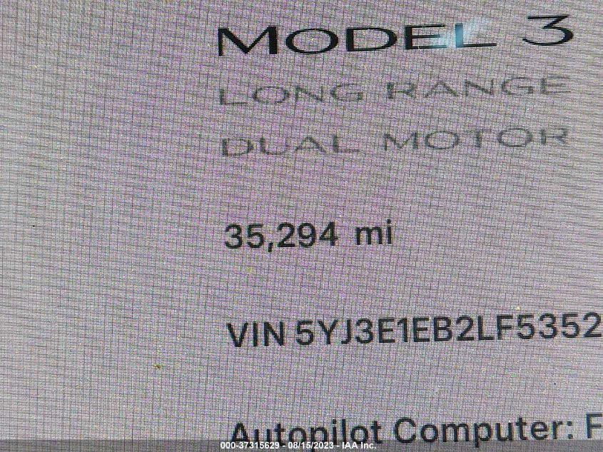 2020 TESLA MODEL 3 LONG RANGE - 5YJ3E1EB2LF535285