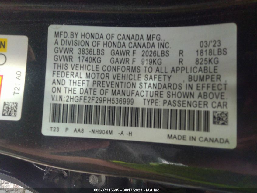 2023 HONDA CIVIC SEDAN LX - 2HGFE2F29PH536999