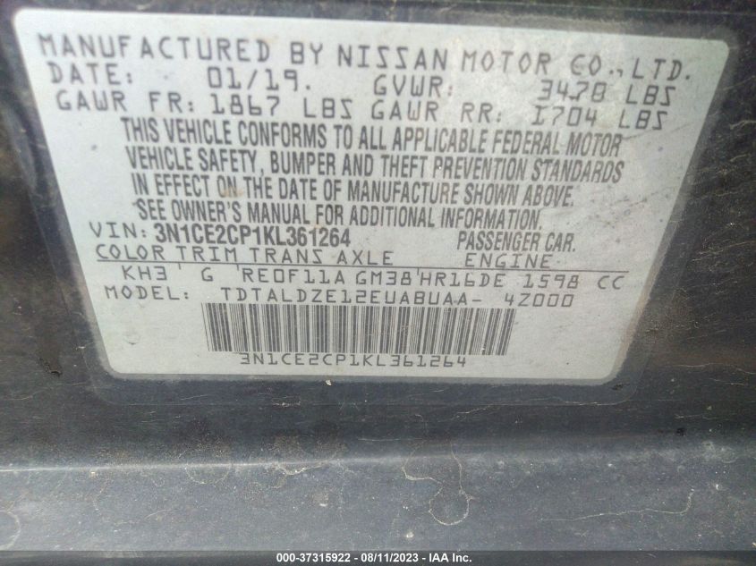 2019 NISSAN VERSA NOTE S/SR/SV - 3N1CE2CP1KL361264