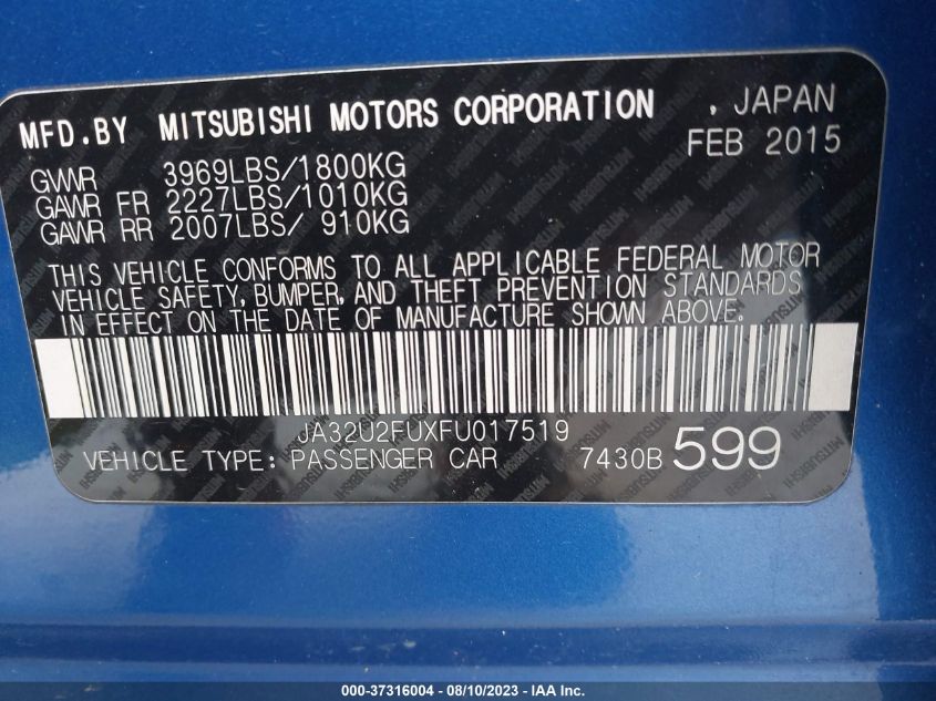 2015 MITSUBISHI LANCER ES - JA32U2FUXFU017519