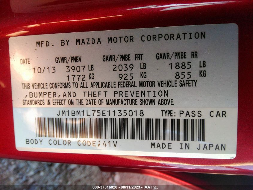 2014 MAZDA MAZDA3 I TOURING - JM1BM1L75E1135018
