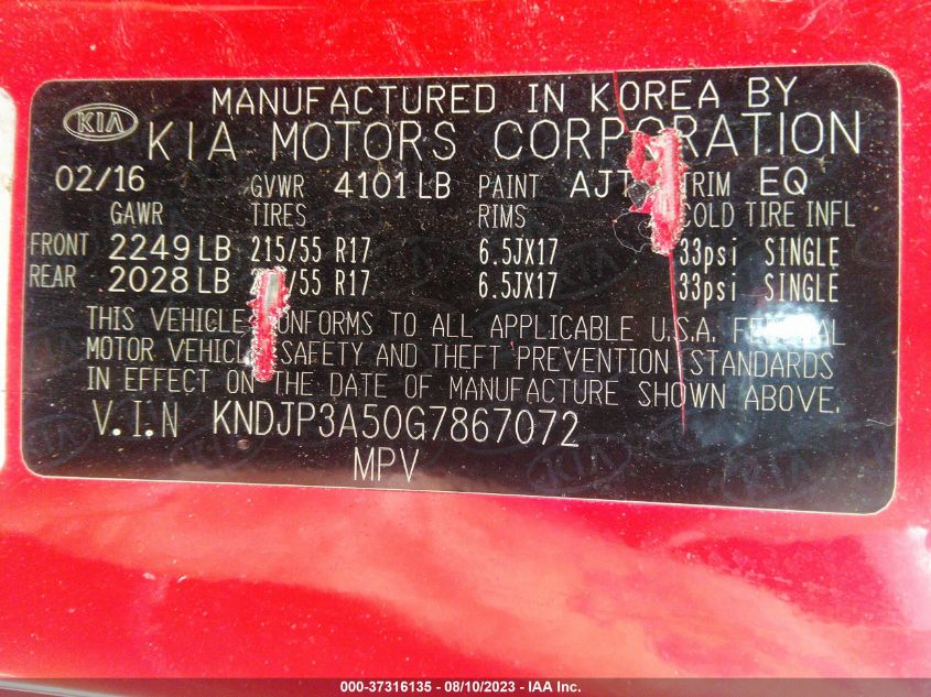 2016 KIA SOUL + - KNDJP3A50G7867072