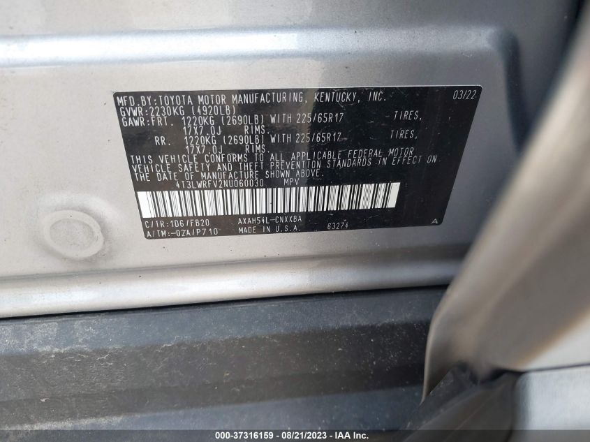 2022 TOYOTA RAV4 HYBRID LE - 4T3LWRFV2NU060030
