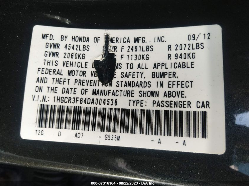 2013 HONDA ACCORD EX-L V-6 - 1HGCR3F84DA004538