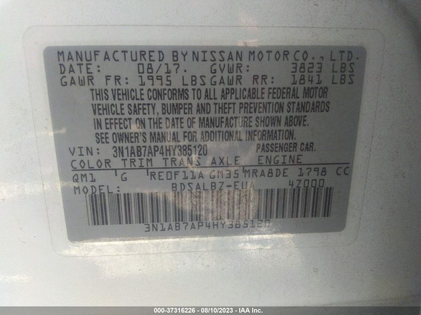 2017 NISSAN SENTRA S/SV/SR/SL - 3N1AB7AP4HY385120