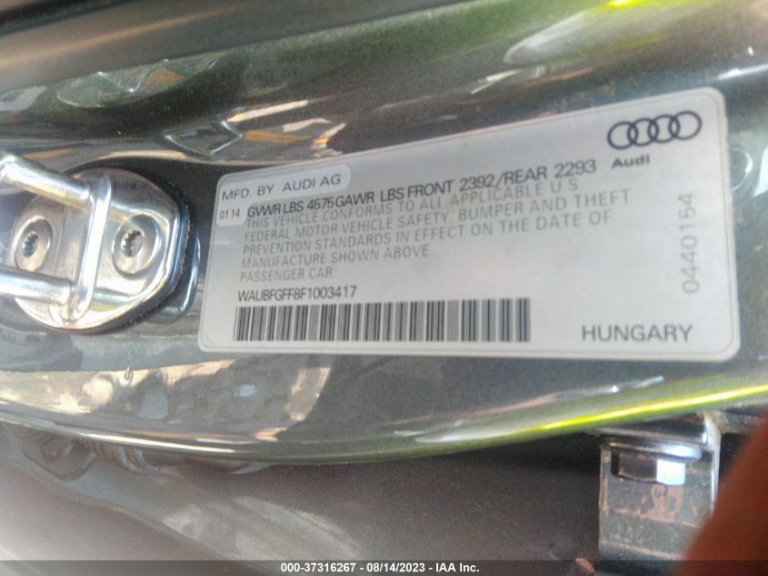 2015 AUDI S3/A3 2.0T PREMIUM WAUBFGFF8F1003417