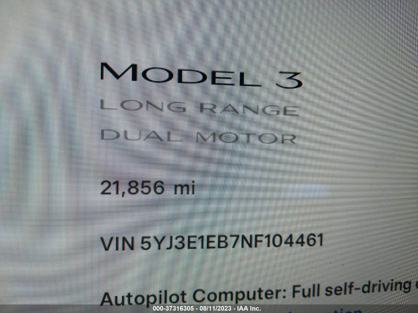 Фото: 5YJ3E1EB7NF104461 - 7