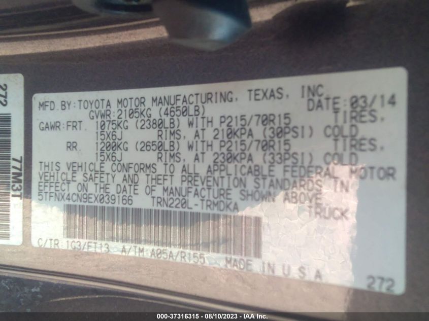 2014 TOYOTA TACOMA - 5TFNX4CN9EX039166