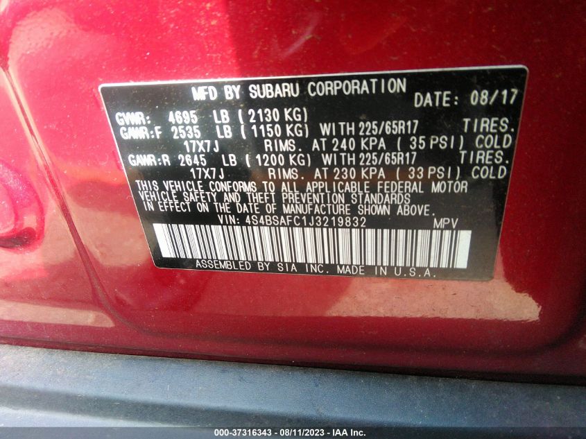 2018 SUBARU OUTBACK PREMIUM - 4S4BSAFC1J3219832