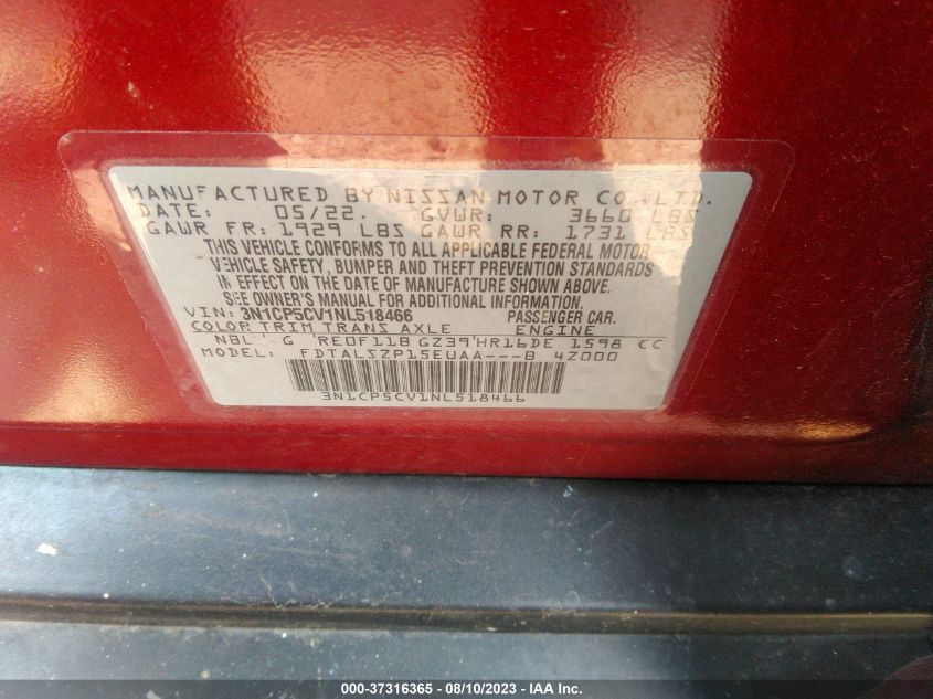 2022 NISSAN KICKS SV - 3N1CP5CV1NL518466
