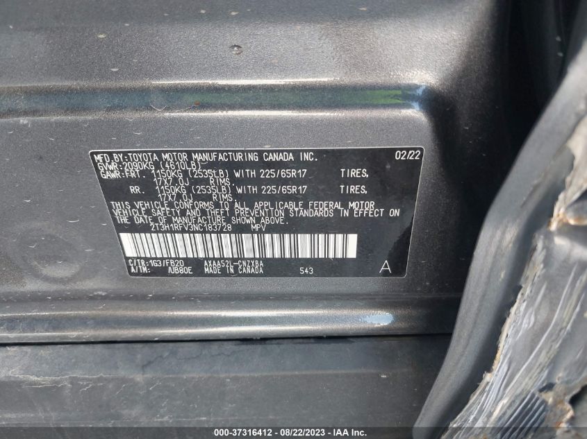 2022 TOYOTA RAV4 LE - 2T3H1RFV3NC183728