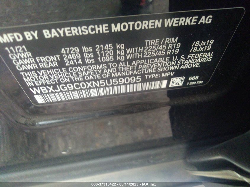 WBXJG9C0XN5U59095 BMW X1 XDRIVE28I 9